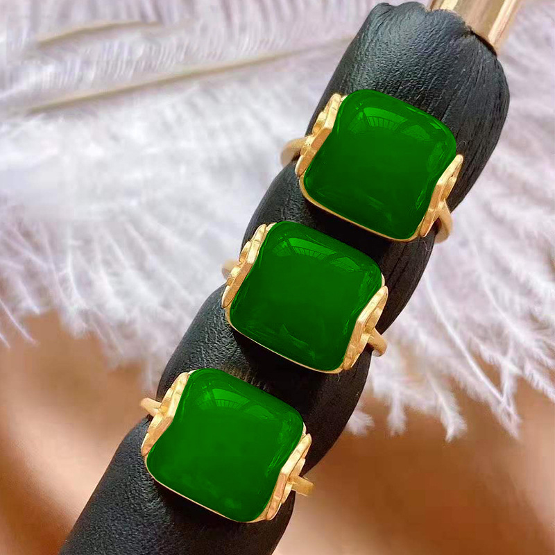 anillos ajustables de oro con jade verde antiguos para mujer