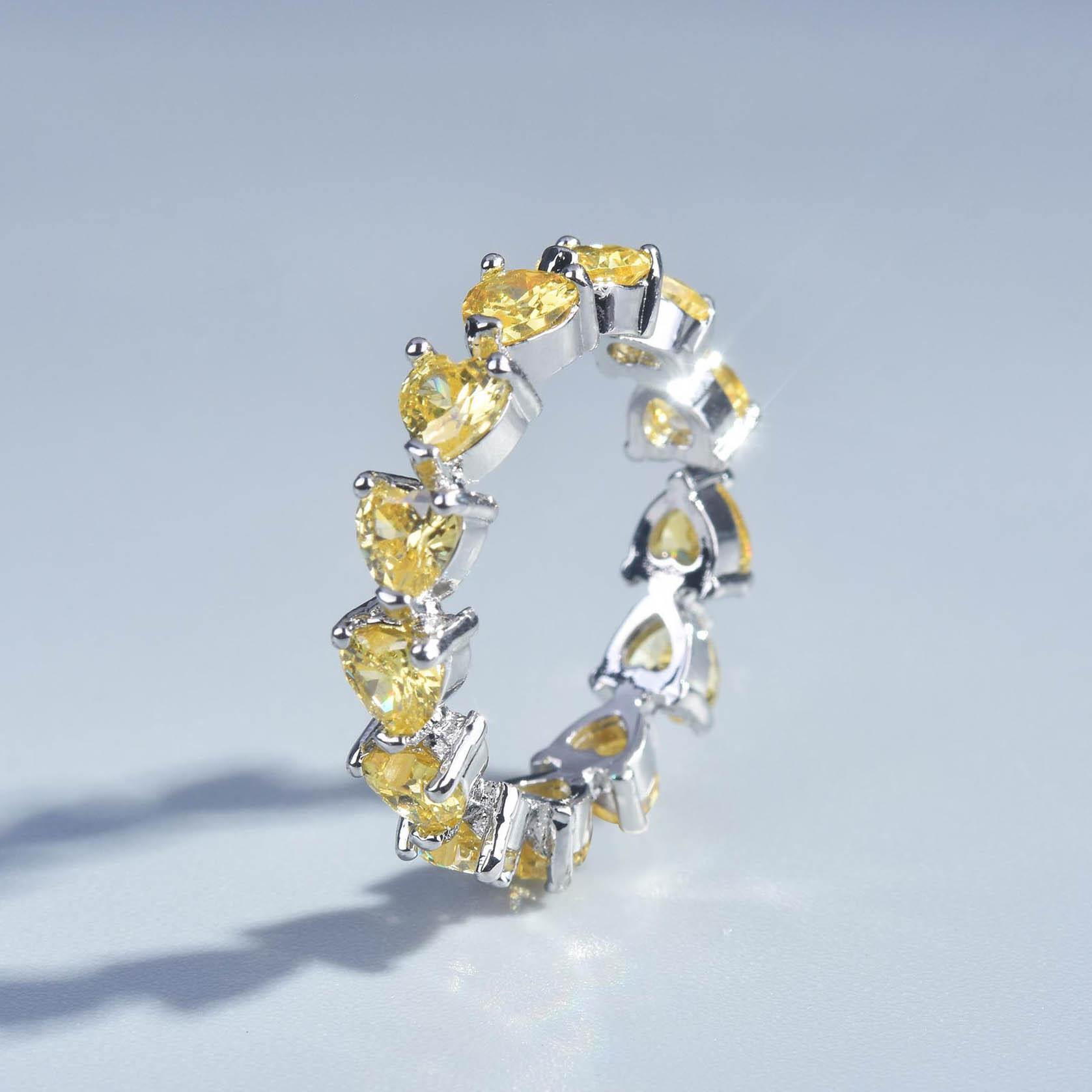 anillos hermosos ajustables de diamante amarillo rosa para mujer