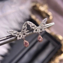 aretes bonitos de mariposa de oro 18k con diamante rosa de moda para mujer