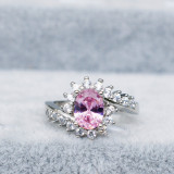 anillo hermoso plateado de zafiro con diamante para mujer