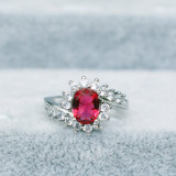 anillo hermoso plateado de zafiro con diamante para mujer