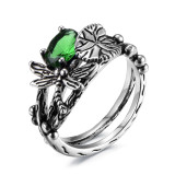anillos antiguos de flor de loto con libélula para mujer