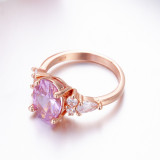 anillos hermosos de cuarzo rosa con diamantes para mujer