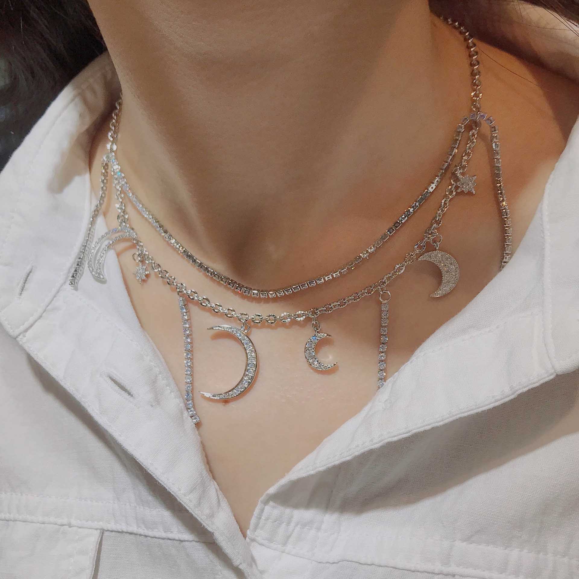 collares de luna y estrella de diamantes para mujer