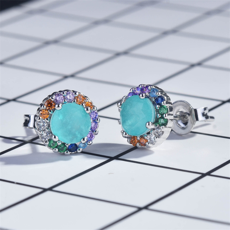 aretes de paraiba azul piedra con diamantes de colores para mujer