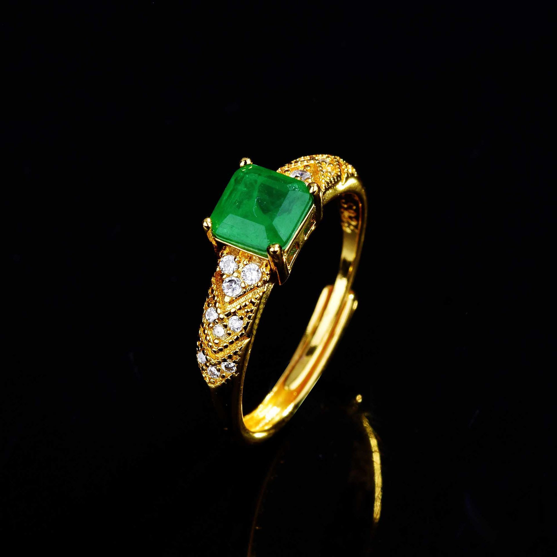 anillos ajustables oro laminado de esmeralda para mujer