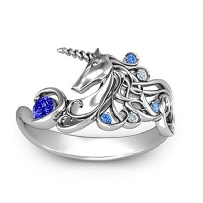 anillos personalizados de unicornio de zafiro con diamantes para mujer