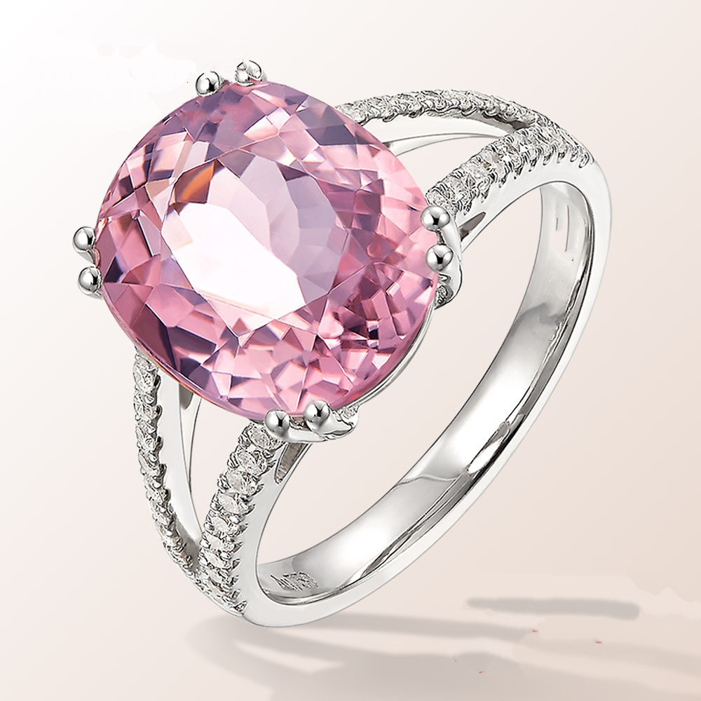 anillos lujos de boda de turmalina rosa con diamantes para mujer