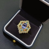 anillos ajustables lujos de natural zafiro con diamantes para mujer
