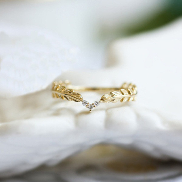 anillos bonitos de hoja de oro laminado 18k para mujer