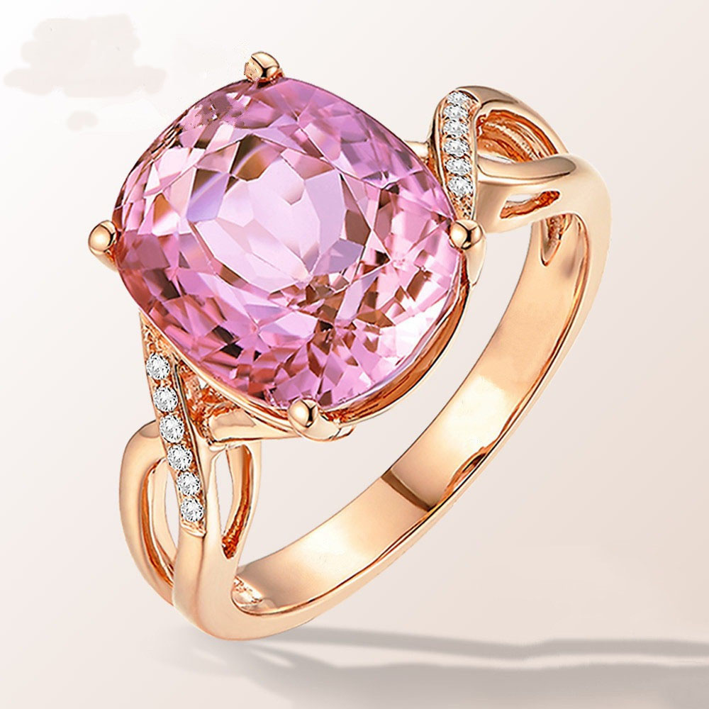 anillos lujos de boda de natural cuarzo rosa de moda para mujer
