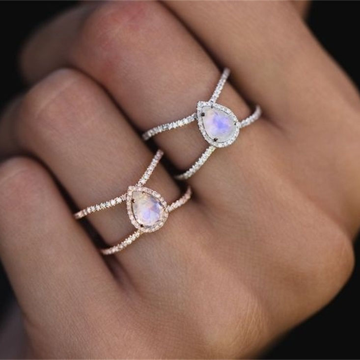 anillos de oro rosa 14k con piedra de moda para mujer