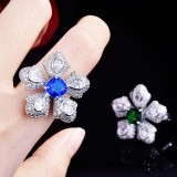 anillos ajustables de flor de diamantes con topacio para mujer