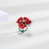 anillos bonitos de flor rojo con corazon de rubi para mujer