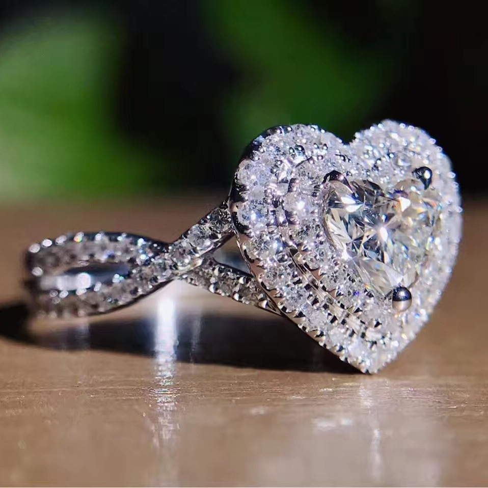 anillos lujos de corazon de diamantes de moda para mujer