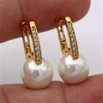 aretes bonitos de oro 18k con natural perla para mujer
