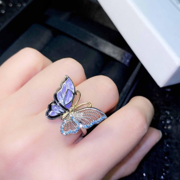 anillos hermosos de mariposa de cristal para mujer