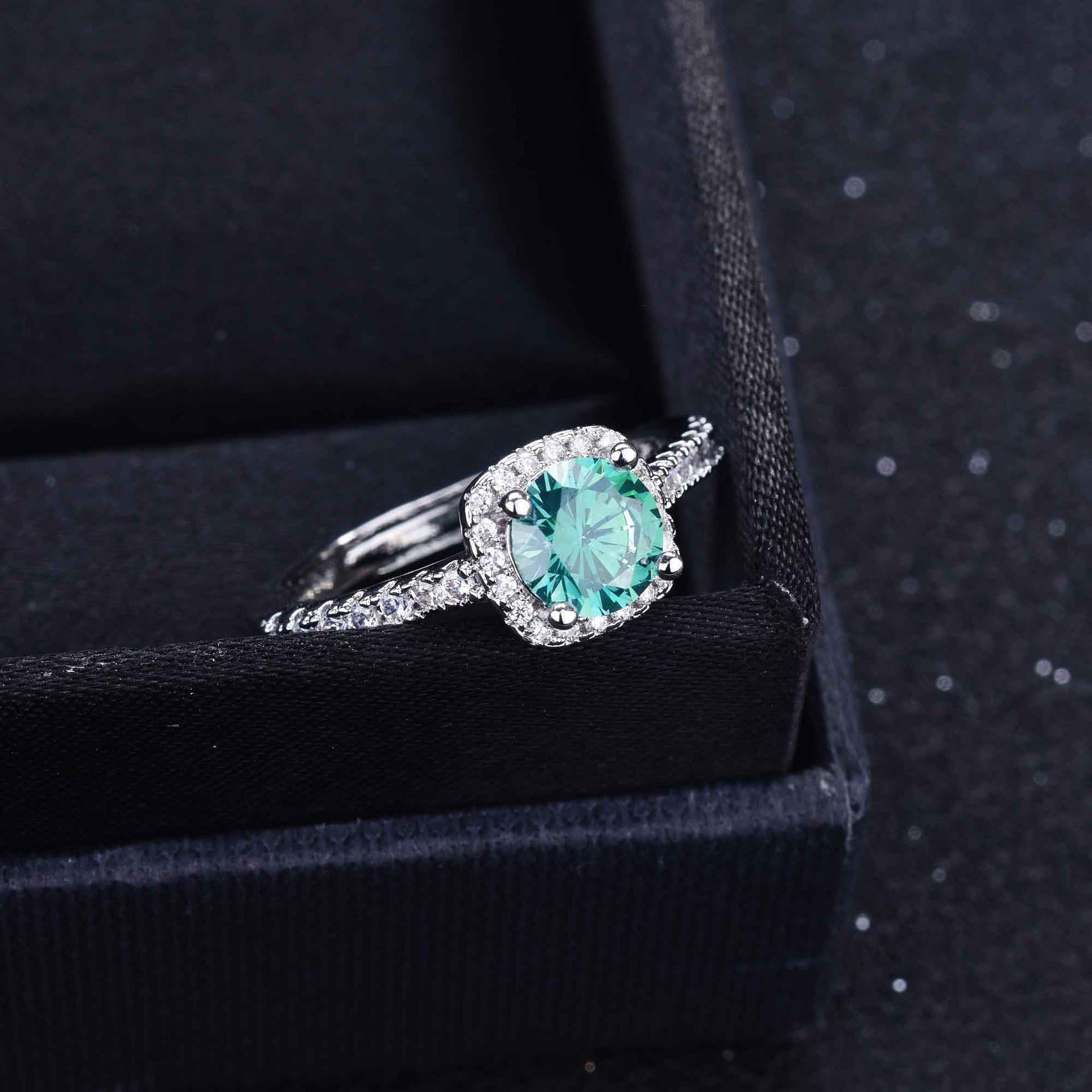 anillos hermosos de diamante verde azul cuadrado para mujer
