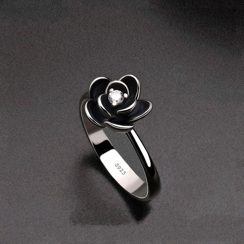 anillos sencillos de flor plateado de moda para mujer