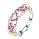 anillos de corazon de oro laminado con circonita de colores para mujer