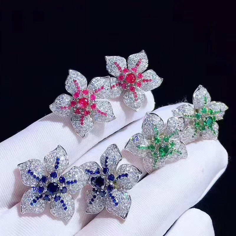 aretes de flor de diamantes de moda para mujer