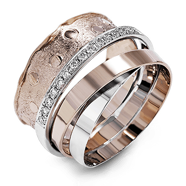 anillos antiguos de oro rosa 14k multicapa de moda para mujer