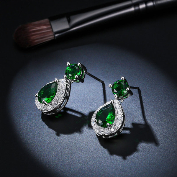 aretes lujos de esmeralda natural con diamantes para mujer