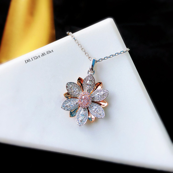 collares bonitos de flor de loto de diamante rosa para mujer