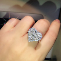 anillos hermosos de corazon plateado con diamantes para mujer