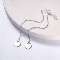 aretes de corazoncito acero silver 18K con cadenita diseno en moda para mujer