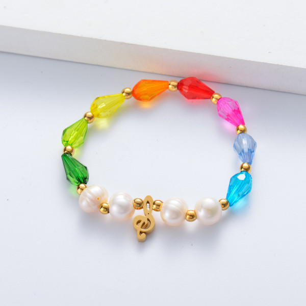 pulsera de perlas con dije de colores acero inoxidable por mayor
