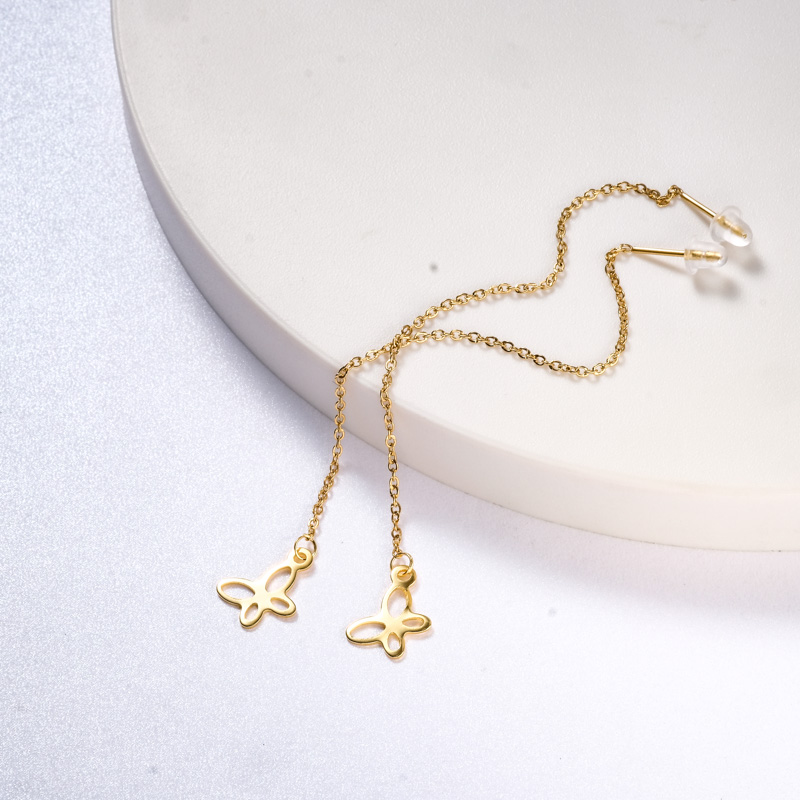 aretes de mariposa con cadenita de acero diseno especial para mujer