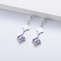 aretes de moda plateado con cristal violeta por mayor