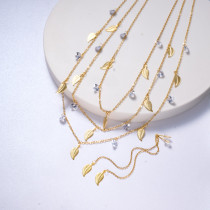 conjuntos de triple cadena acero color dorado con piedras diseno nuevo para mujer