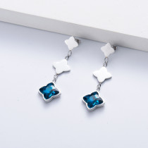 aretes de moda plateado con cristal azul por mayor