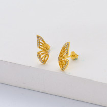pendientes de ala mariposa dorado con piedra blanca plata 925 para mujer