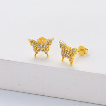 pendientes especial de mariposa con piedras plata 925 color dorado para mujer