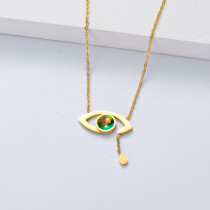 collar aesthetic de acero inoxidable 18k de moda ojo cirzon verde para mujer por mayor