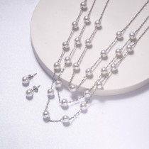 conjuntos de perla natural con aretes acero estilo como para playa mujer color plateado