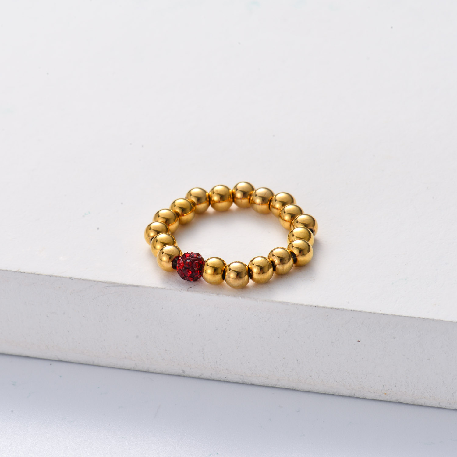 anillo de moda con bolita y dijes de circon rojo para mujer por mayor