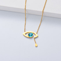 collar aesthetic de acero inoxidable 18k de moda ojo cirzon azul para mujer por mayor