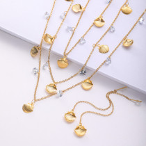 conjuntos con aretes estilo especial triple cadena con coracolitos piedras dorado para mujer