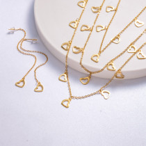 conjuntos con pendientes corazon vacio diseno en moda triple cadena acero  dorado para mujer