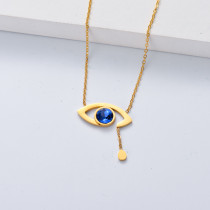 collar aesthetic de acero inoxidable 18k de moda ojo cirzon azul oscuro para mujer por mayor