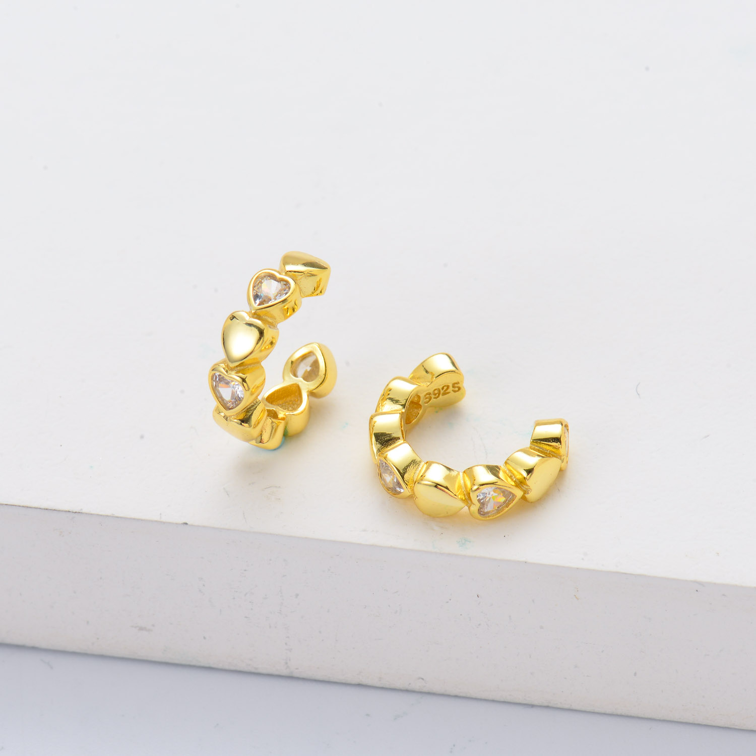 aro de corazon plata 925 con piedra blanca dorado estilo en moda para mujer