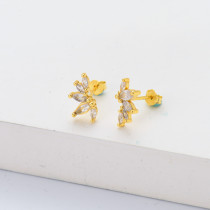 pendientes de diamante blanco para oreja en plata 925 color dorado estilo en moda