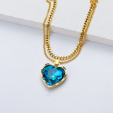 collares de moda con colgante corazon cristal cielo azul por mayoreo