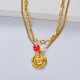 collar de acero para dama color dorado doble cadena con perla natural con dije de flor