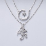 collar de moda en plata 925 doble cadenas con dijes de luna estrella y pegaso