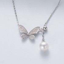 collar de mariposa plata 925 con perla natural para mujer estilo en moda